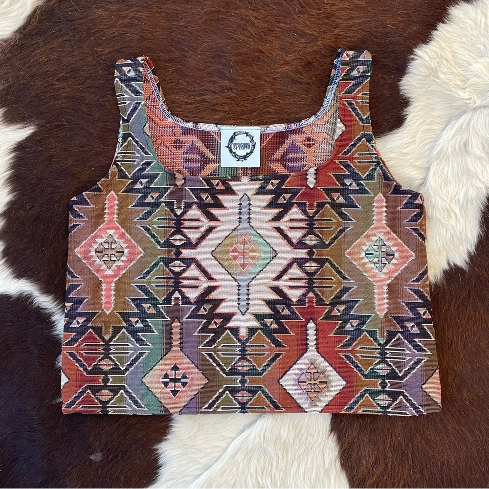 Handmade vintage fabric southwestern print tapestry top - Picture 3 of 4